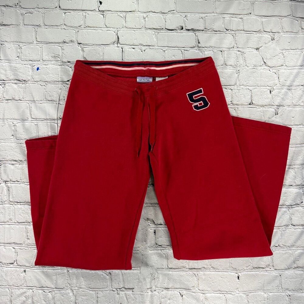 Vintage Triple Five Soul Wide Leg Sweatpants Red Varsity Patch Y2K Mid Rise M J